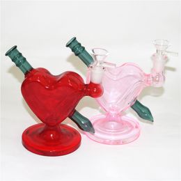 14mm Female Heart shape Mini Glass Bong Water Pipes Pyrex Hookah Oil Rigs Smoking Bongs Thick Heady Recycler Rig bubble ash catcher for Smoke