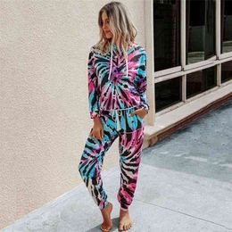 Autumn Winter Tie Dye Lounge Set Women Pyjama Set Women Nightwear Long Sleeve Nightgown Woman Loungewear Sleepwear Set Ladies 210330