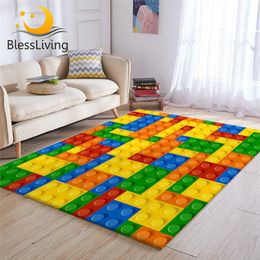 BlessLiving Toy Print Kids Carpet Dot Building Blocks Rugs For Bedroom Boy 3D Colourful Bricks Game Living Room 210626