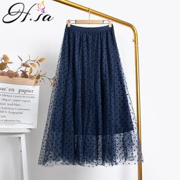 Hsa A-Line Pleated Women Skirts Summer Elastic Waist Students Chiffon Knee-Length Skirt Bottoms Lining Long Saias Jupes 210417