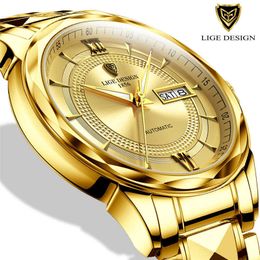 LIGE Männer Automatische Mechanische Uhren Luxus Marke Business 316L Stahl Wasserdichte Armbanduhr Männer Mode Uhr reloj hombre + Box 210527