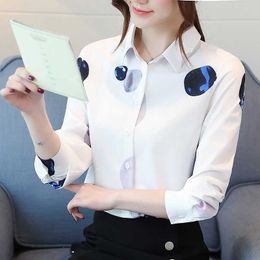 Korean Fashion Chiffon Women Shirts Dot Blouses Office Lady s Tops and Plus Size Blusas Femininas Elegante 210531