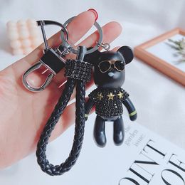 Bomgom Rhinestone Cartoon Gloomy Bear Keychain Car Key Chain Ring Holder Pendant Bag Charm Lanyard for Keys