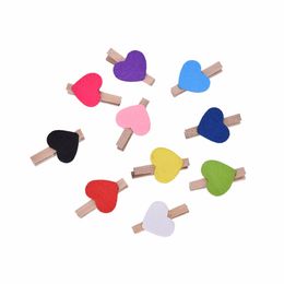 10Pcs Mini Heart Love Wooden Clothes Photo Paper Peg Pin Clothespin Craft Postcard Clips Home Wedding Decoration