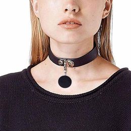 Multicolor Black Rose Pink Round Charm Pendant PU Leather Collar Colier Choker Women Necklace Femme Gift Jewellery Accessories Chokers