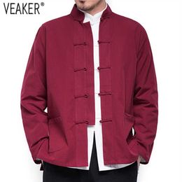 2021 Autumn New Men's Chinese Style Cotton Linen Coat Loose Kimono Cardigan Men Solid Color Linen Outerwear Jacket Coats M-5XL p0804