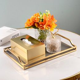 metal end table Australia - Tissue Boxes & Napkins Living Room Box Tray European-style High-end Simple Modern Light Luxury Coffee Table Storage Metal Pumping