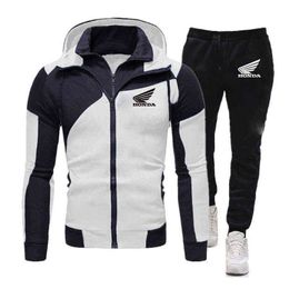 2021 Mens Spring Autumn Honda 2 Pieces Sets Tracksuit Hooded Sweatshirt+Pants Pullover Hoodie Sportwear Suit Casual Clothes G1217