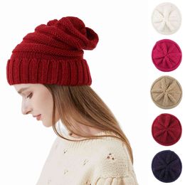Winter Women Warm Beanies 2021 New Casual Pure Colour Caps Stitching Outdoor Plush Hats Autumn Crochet Knitted Beanies Hats Y21111