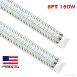 8FT LED Shop Light Fixture, 150W SMD5730 V Shape T8 Integrated 8 Foot Tube Lights, 6500K Cold White, High Output Tubes Light, Double Sided for Garage, Warehouse, Clear Cover