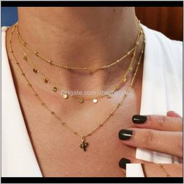 Necklaces & Pendants Drop Delivery 2021 Women Bohemian Creative Retro Cactus Sequin Multi-Layer Pendant Simple Clavicle Chain Layered Necklac