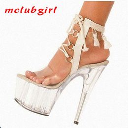 Mclubgirl 15cm Heels Super High Trend Crystal Sandals Pink Bridal Night Club Performance Interest Shoes LYP