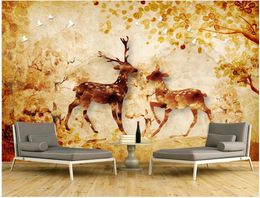 Custom photo wallpapers 3d murals wallpaper Modern Retro nostalgic forest deer mural TV background wall papers home decoration