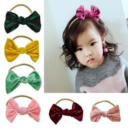 New Baby Girl Velvet Bowknot Headbands Bow Hair Nylon Headband Accessories Kids Photo Props