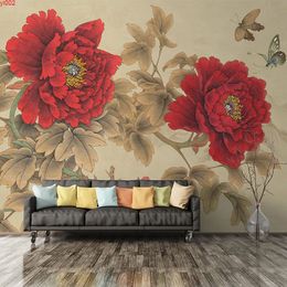 Custom Mural Chinese Style Classical Red Peony Wall Decor Painting Study Living Room Bedroom Photo Backdrop 3D Wallpaper Flowers