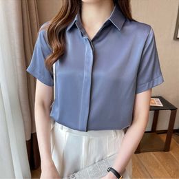 Fashion Woman Top Blouses Short Sleeve Shirts Polo-Neck and Solid Women Tops Basic OL Womens Summer Clothing 210604