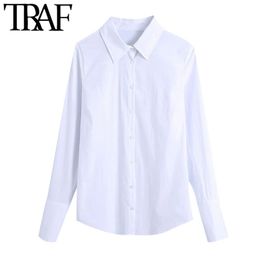 TRAF Women Fashion Office Wear Basic Blouses Vintage Long Sleeve Button-up Female Shirts Blusas Chic Tops 210415