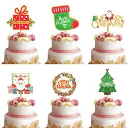 Cake Insert Card Christmas Cartoon Acrylic Printing Santa Claus Tree Party Cakes Decoration Inserted Flag