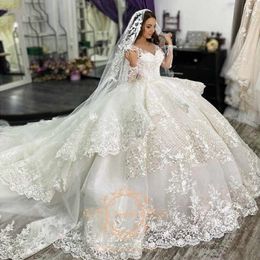 Plus Size Sweetheart Neck Lace Beaded Wedding Growns Long Sleeves Robe De Mariee Custom Made