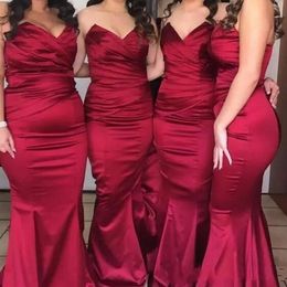 Elegant Sexy Plus Size Burgundy Mermaid Bridesmaid Dresses Sweetheart Sweep Train Pleats Maid Of Honour Gowns Backless Wedding Guest Party Dress Custom Made