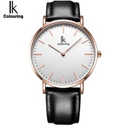 Colouring Ultra Thin Minimalist Men's Watch Top Genuine Leather Strap Fashion Casual Quartz Business Man Wristwatches