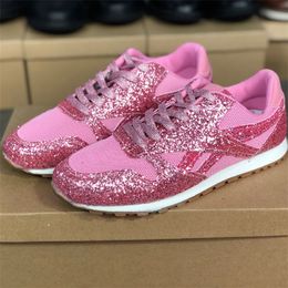 2021 Designer Women Sneakers Flat Shoes Lace up Sneaker Leather Low-top Trainers with Sequins Outdoor Casual Shoes Top Quality 35-43 W31