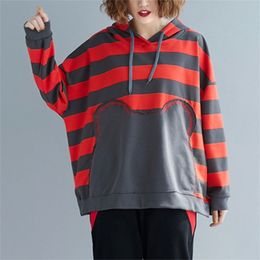 Spring Autumn Korea Fashion Women Long Sleeve Loose Pullovers Hoodies All-matched Casual Striped Big Size S55 210512