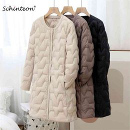 Schinteon Women Ultra Light Down Jacket Casual Long Coat Thin Inner Bottoming Garment Spring Autumn Outwear 210913