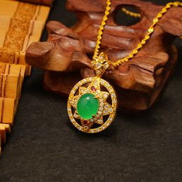 Jade Round Star Design Pendant Chain Women Lady Jewelry 18k Yellow Gold Filled Charm Gift