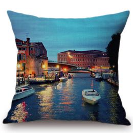Venice Pography City Landscape Cotton Linen Sofa Throw Pillow Case For Home Decoration Scenic Car Cushion Cover Cushion/Decorative