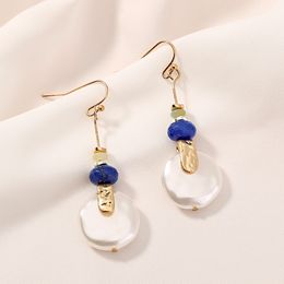 Elegance Blue Bead Gold Dangle Earrings for Women Luxury Long Pearl Earring Jewelry Wholesale