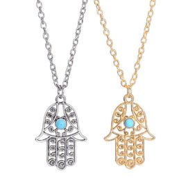 Design Luck Hamsa Hand Pendants Necklace Luck Fatima Hand Palm Statement Necklace collares