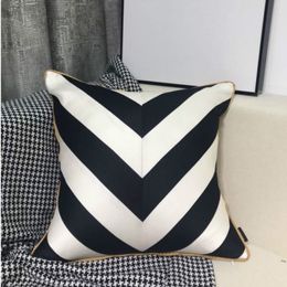 DUNXDECO Cushion Cover Decorative Pillow Case Modern Ivory Black Geometric Wave Luxury Simple Coussin Bed Room Decorating 210401