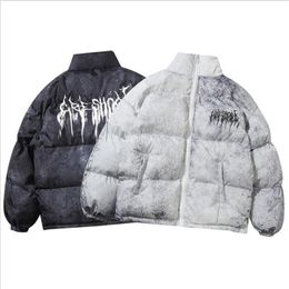Men Hip Hop Oversize Padded Bomber Jacket Coat Streetwear Graffiti Parka Cotton Harajuku Winter Down Outwear 211214