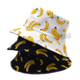 Banana Print Fisherman Hat Men Women Summer Street Basin Hats Double-faced Sunshade Bucket Cap Couple