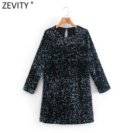Women High Street O Neck Sequin Mini Dress Femme Chic Casual Slim Vestido Ladies Streetwear Party Clothes DS4898 210420