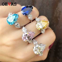 Luxury AAAAA+ Zircon Wedding rings for women Top quality 925 sterling silver Sparkling Colourful Water drop CZ party Jewellery gift 211217