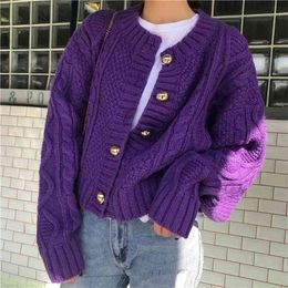 Casual Sweater long knitted cardigan women autumn winter lantern sleeve loose female button knitwear sweaters 210427