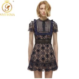 Arrival Summer Runway Dresses Women's Embroidered Lace Hollow Out Short Sleeve Dress 210520