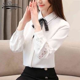 spring OL chiffon blouse shirt long sleeve lace bow tie womens tops and blouses office lady blusa femininas 2077 50 210521