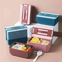 Portable Lunch Box With Compartment Microwave Heating Bento High Capacity Food Container Tableware For Picnic 210423