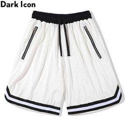 Colour Block Ribbon Jersey Shorts Men Elastic Waist Straight Men's Shorts Black White 210603