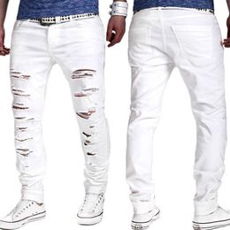 Descuento Pantalones Blancos Rip Para El Hombre 2022 en venta en DHgate.com