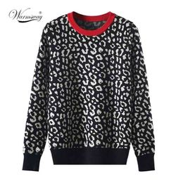 Autumn Winter Women Sweaters Leopard Knitted Pullovers Long Sleeve Contrast Colour Crewneck Jumpers Sweter Mujer C- 026 210914