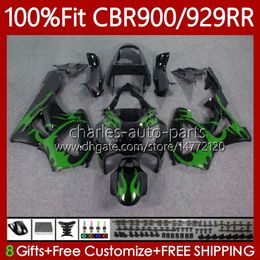 OEM Fairings For HONDA CBR900 CBR929 RR 900CC 929CC 2000 2001 Body 68No.106 CBR 929RR 900RR 900 929 RR CC CBR929RR 00 01 CBR900RR 00-01 Green flames Injection Bodywork