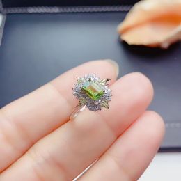WEAINY Natural S925 Sterling Silver White Gold Ring Ladies Popular Peridot Gemstone Jewelry Give Female Gift