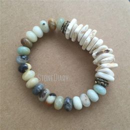 Charm Bracelets BM20513 Boho Stretchy Amazonite Beads Bracelet Turquoise Chips Stone Rondelle Loose Jewelry