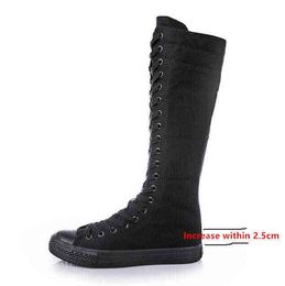 High-Top Long Tube Women's Boots Casual Canvas Side Zipper Strap Sneakers Women's Shoes Winter Boots Women Thigh High Boots Stage Performance Boots 565