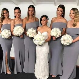 Grey Bridesmaid Dresses Mermaid Custom Made African Off The Shoulder Plus Size Slit Floor Length Maid Of Honor Gown Country Wedding Guest Formal Wear