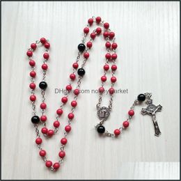 Pendant Necklaces & Pendants Jewellery Catholic Cross Red Stone Long Women Rosary Necklace Drop Delivery 2021 Db9